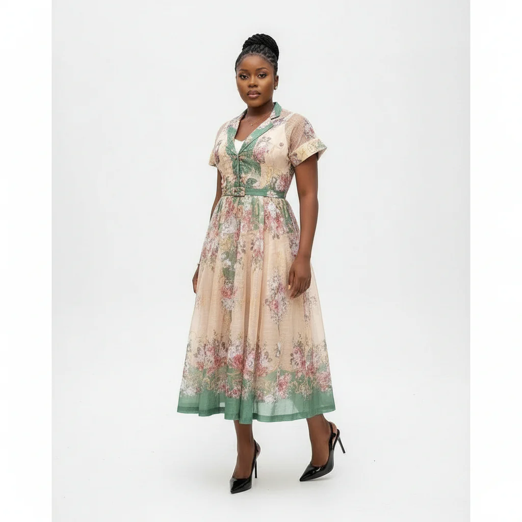 Plus Size Short Sleeve V-Neck Multi-Color A-Line Maxi Dress - Image 3