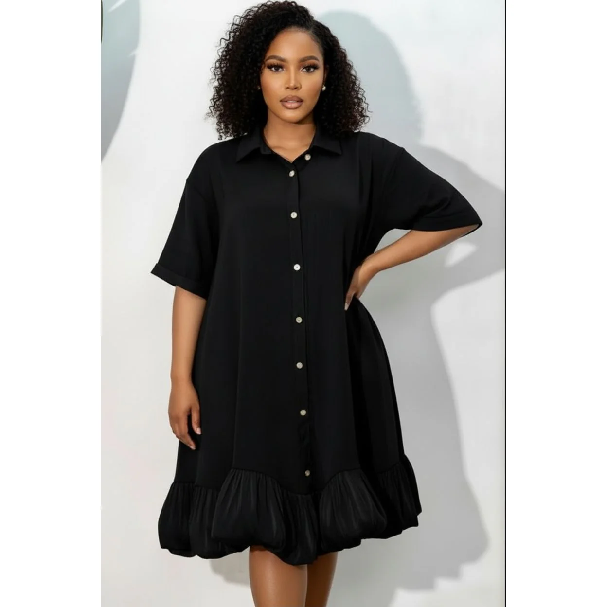 Plus Size Short Sleeves Bubble Hem Dress - Image 2