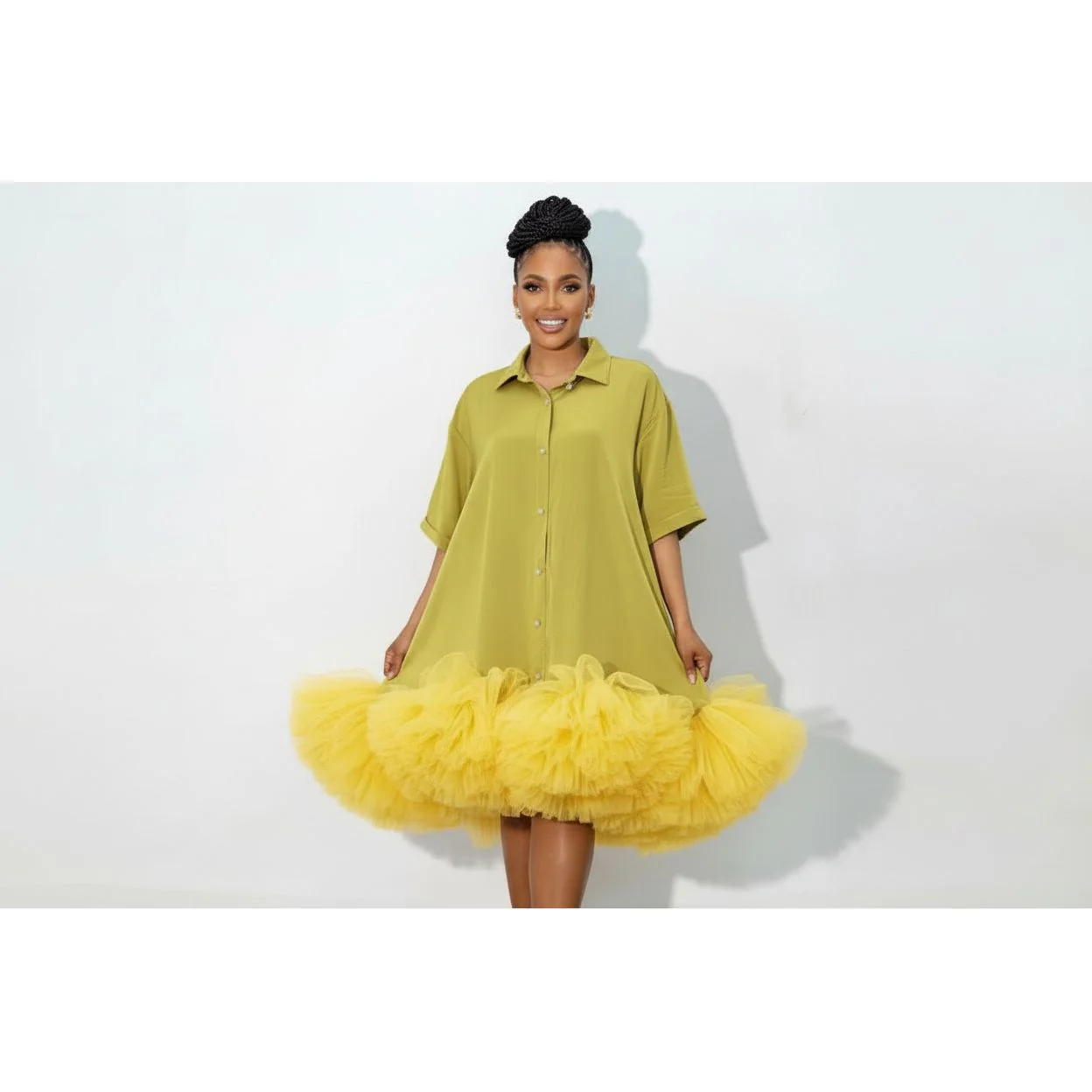 Plus Size Short Sleeves Bubble Hem Dress - Image 3