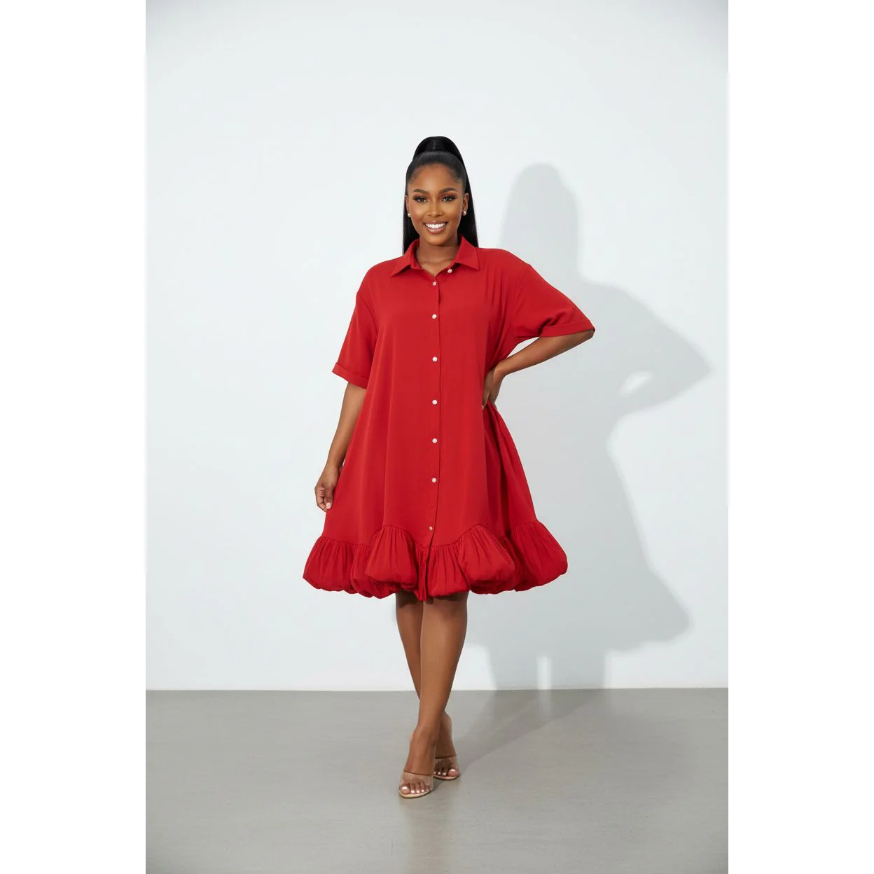 Plus Size Short Sleeves Bubble Hem Dress - Image 4