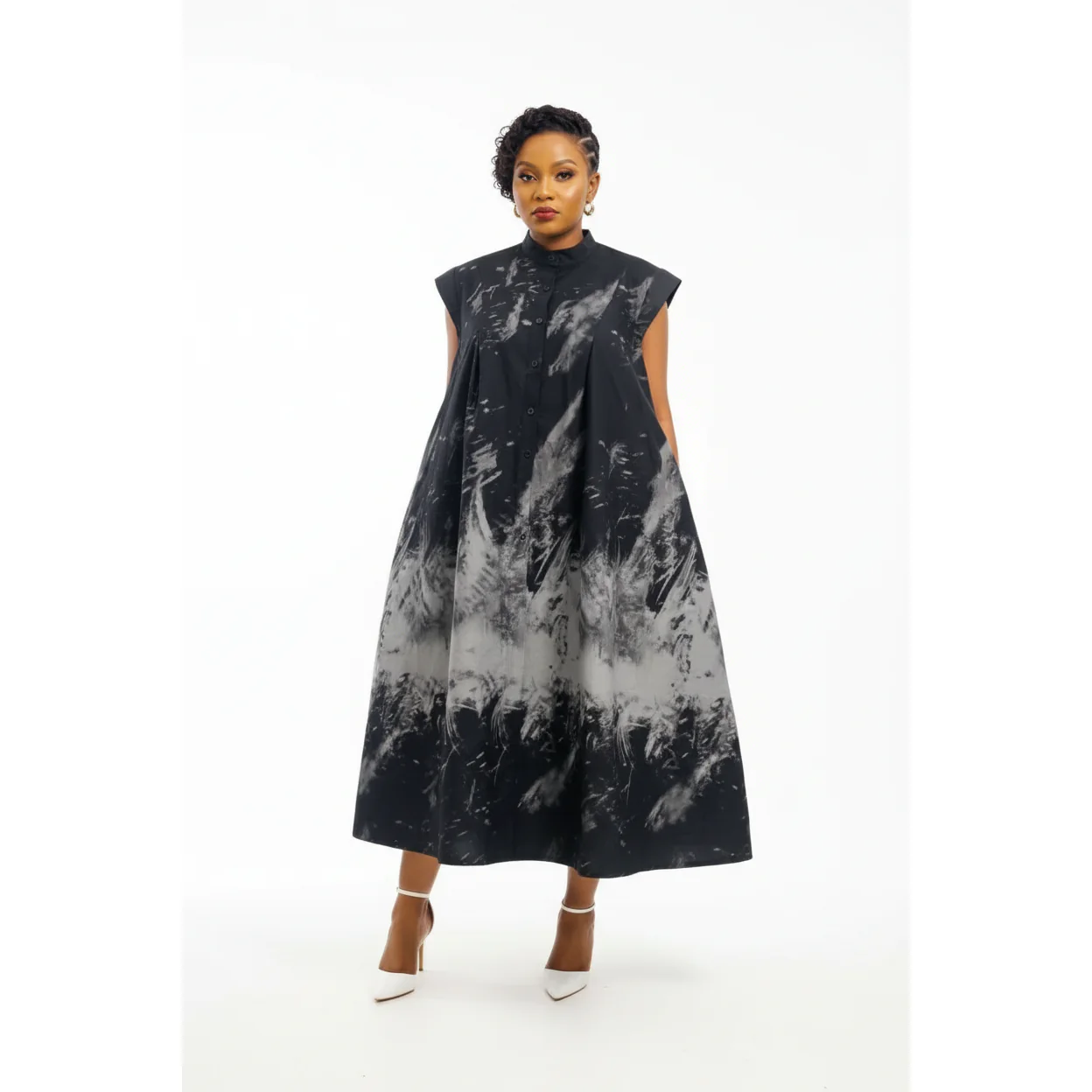 Plus Size Sleeveless Abstract Printed Maxi Dress