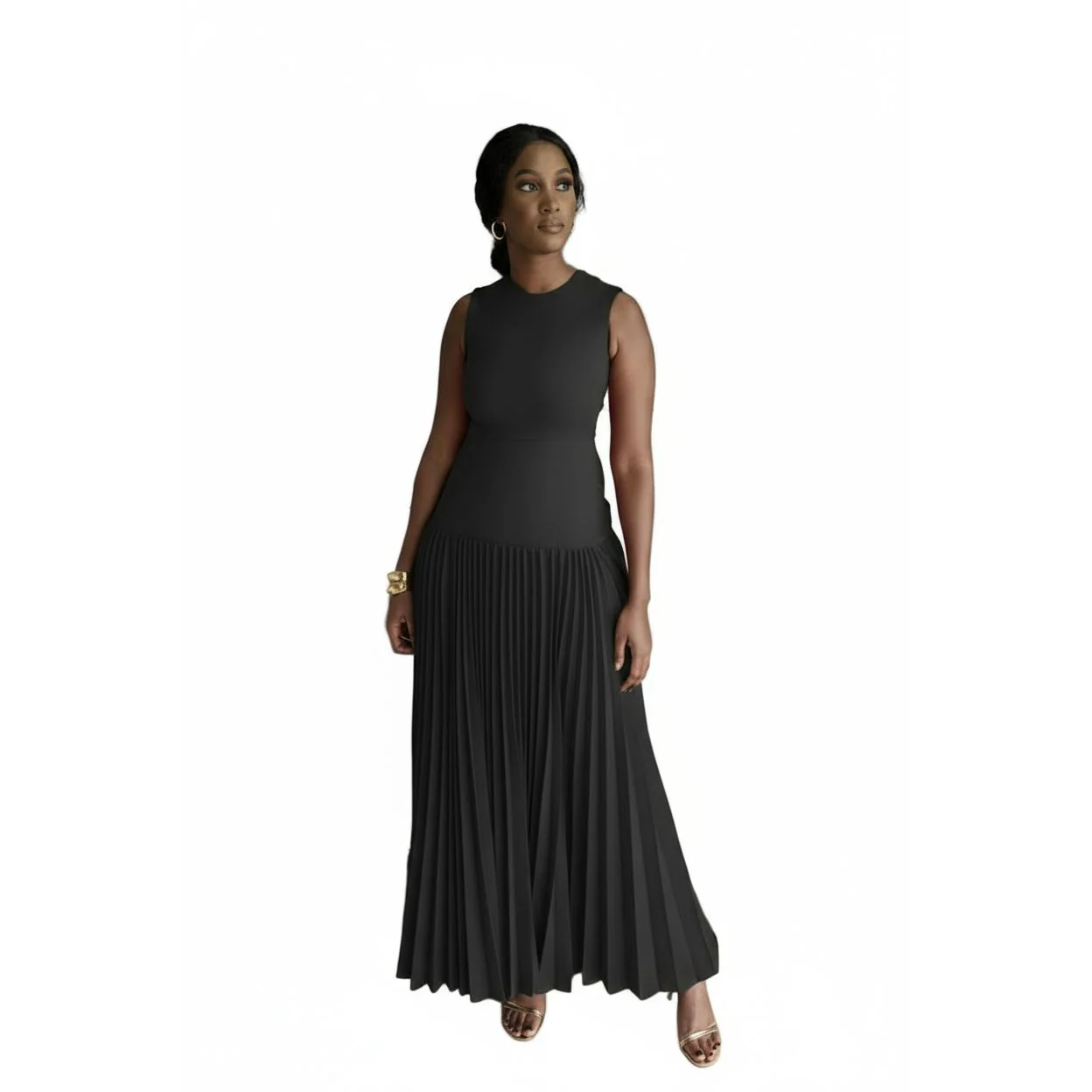 Plus Size Sleeveless Pleated Newly Maxi Dress - Image 3