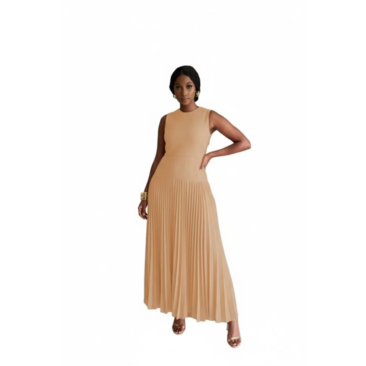 Plus Size Sleeveless Pleated Newly Maxi Dress - Image 4