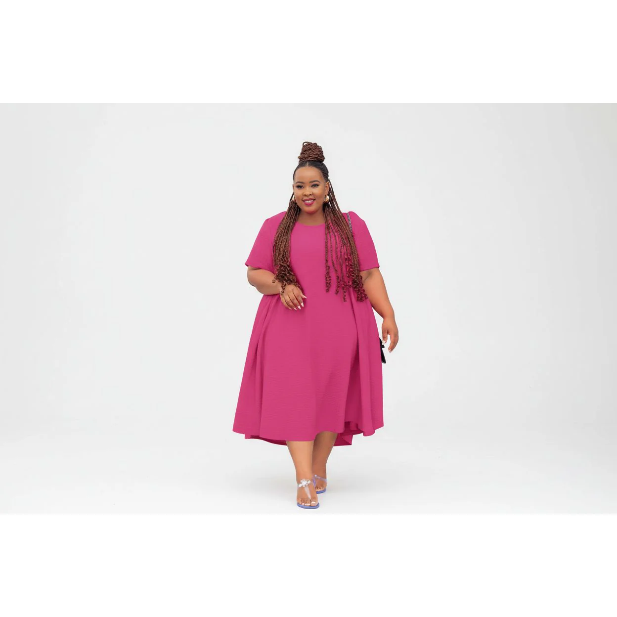 Plus Size Round-Neck Detailed Midi Dress - Image 3