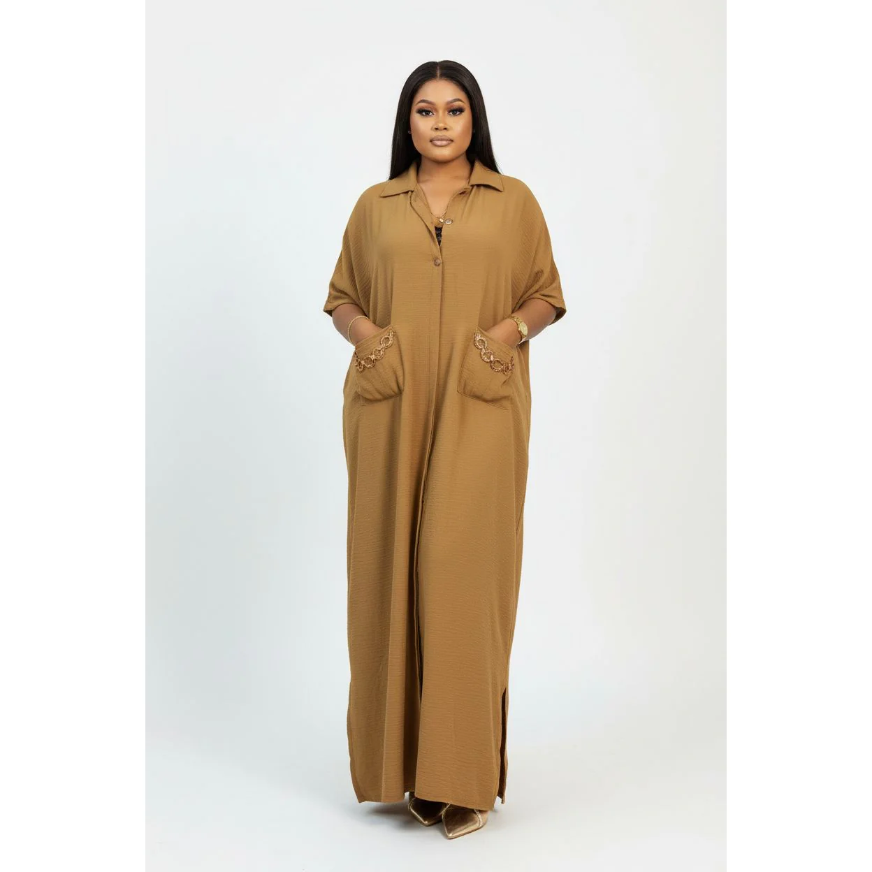 Plus Size Women's Solid Color Simple Daily Dress - Image 5