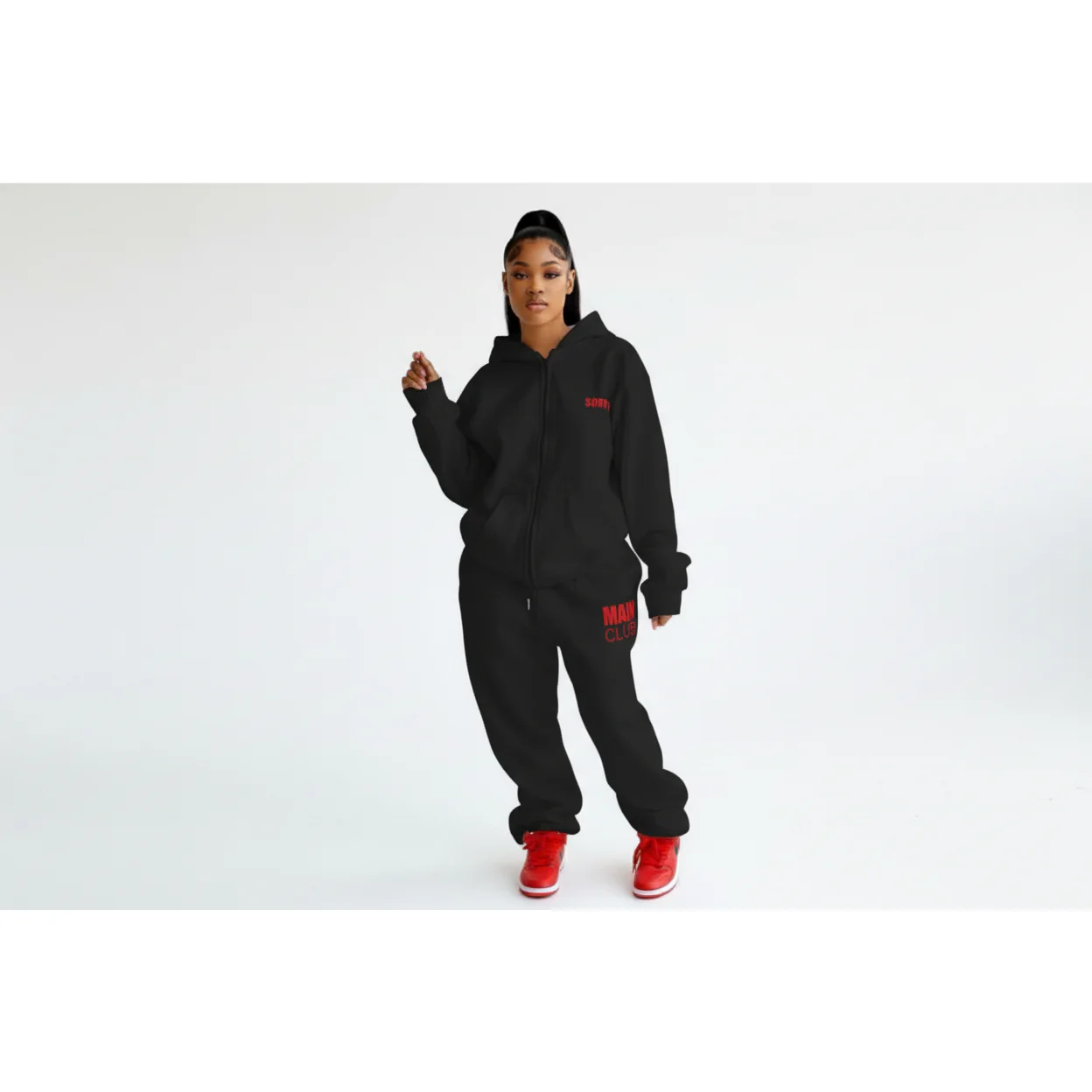 Plus Size Zip-Up Hoodie & Wide-Leg Pants - Image 4