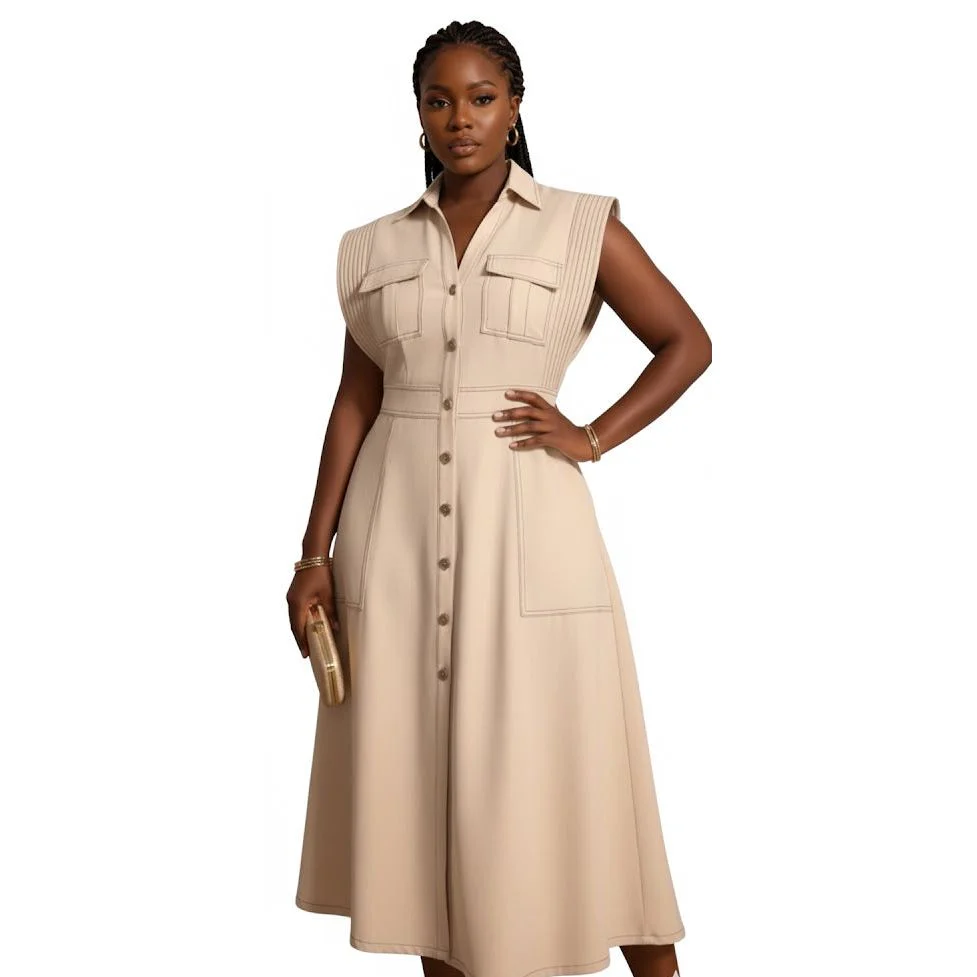 Plus Size Zipper Pocket Long Dress