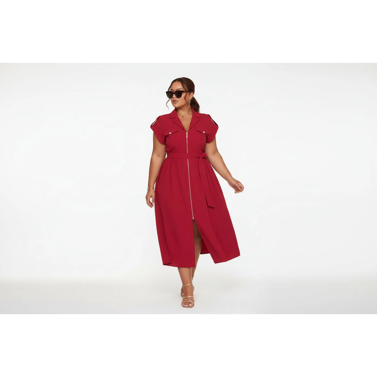 Plus Size Zipper Pocket Elegant Long Dress