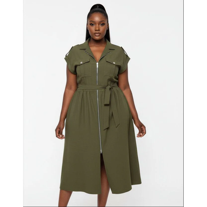 Plus Size Zipper Pocket Elegant Long Dress - Image 4
