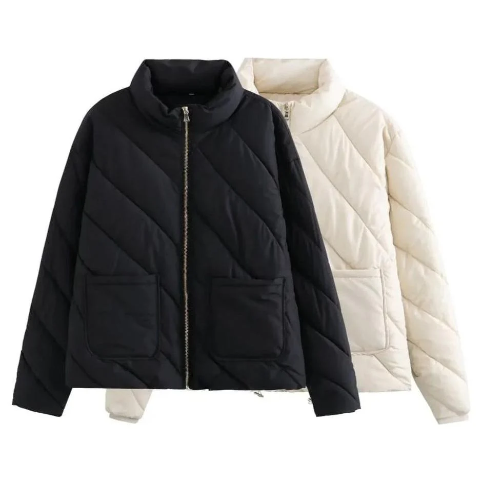 Pocket Elastic Waist Warm Jacket - Image 4
