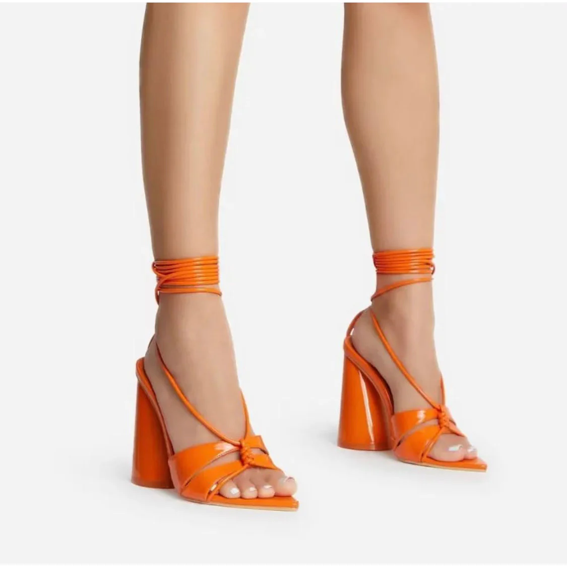 Point Toe Lace-up Chunky Heel - Image 5