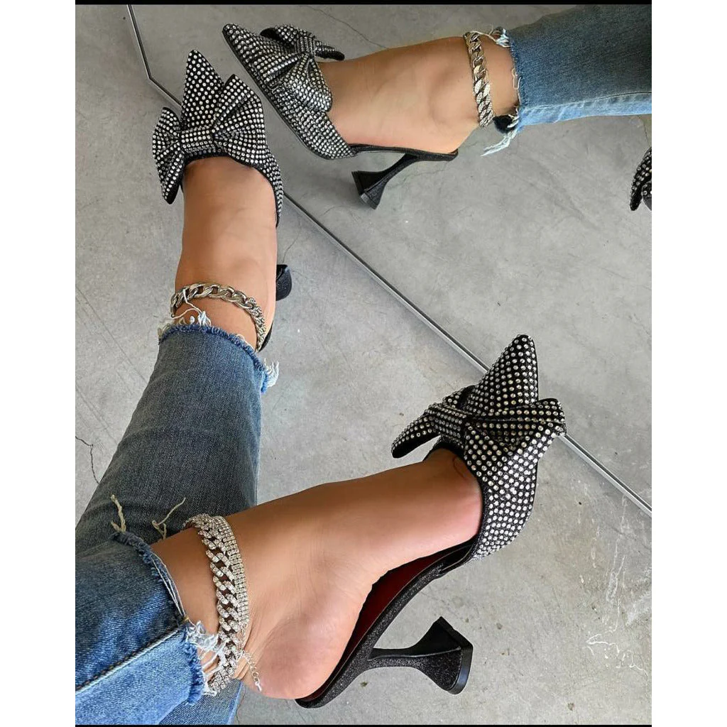 Pointed Bow Crystal Sandals - Image 10