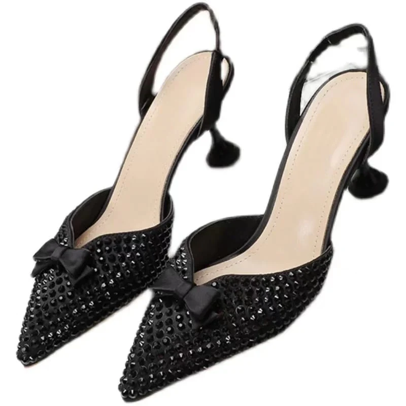 Pointed Toe Bow Glitter Heels - Image 2