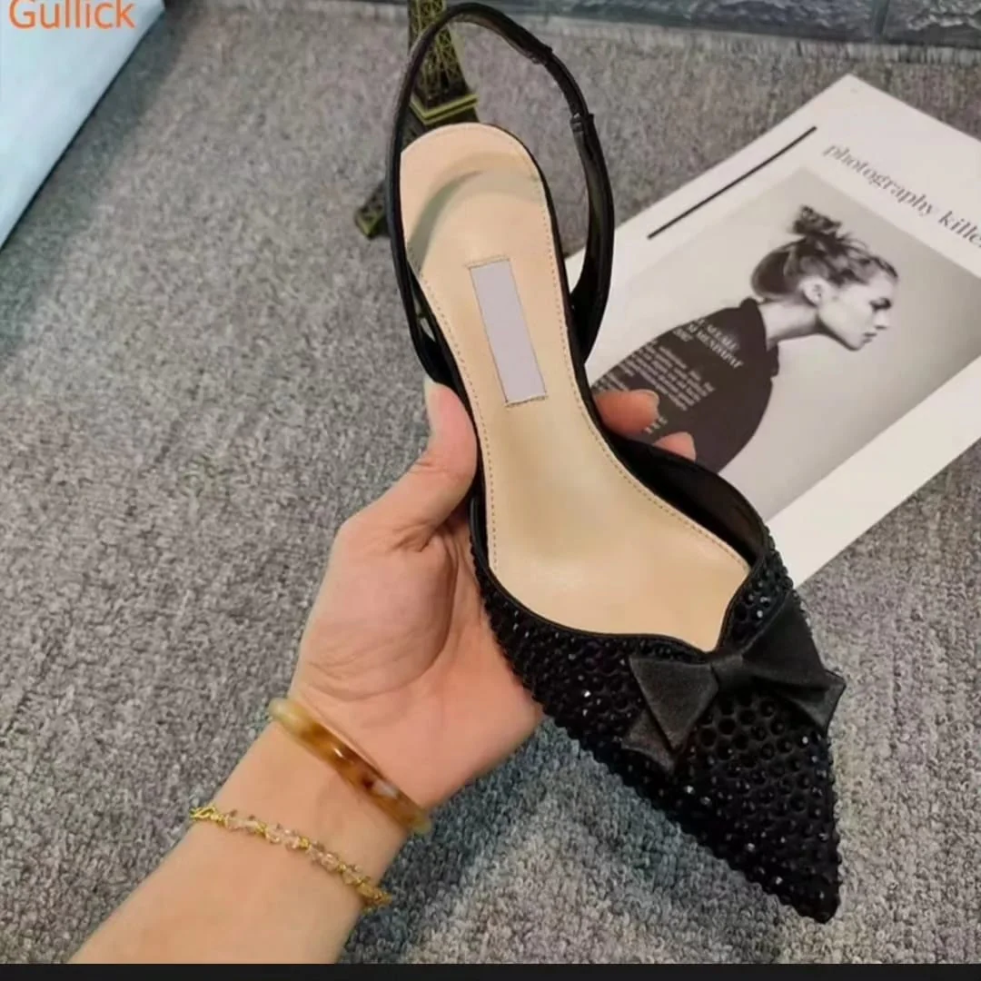 Pointed Toe Bow Glitter Heels - Image 3