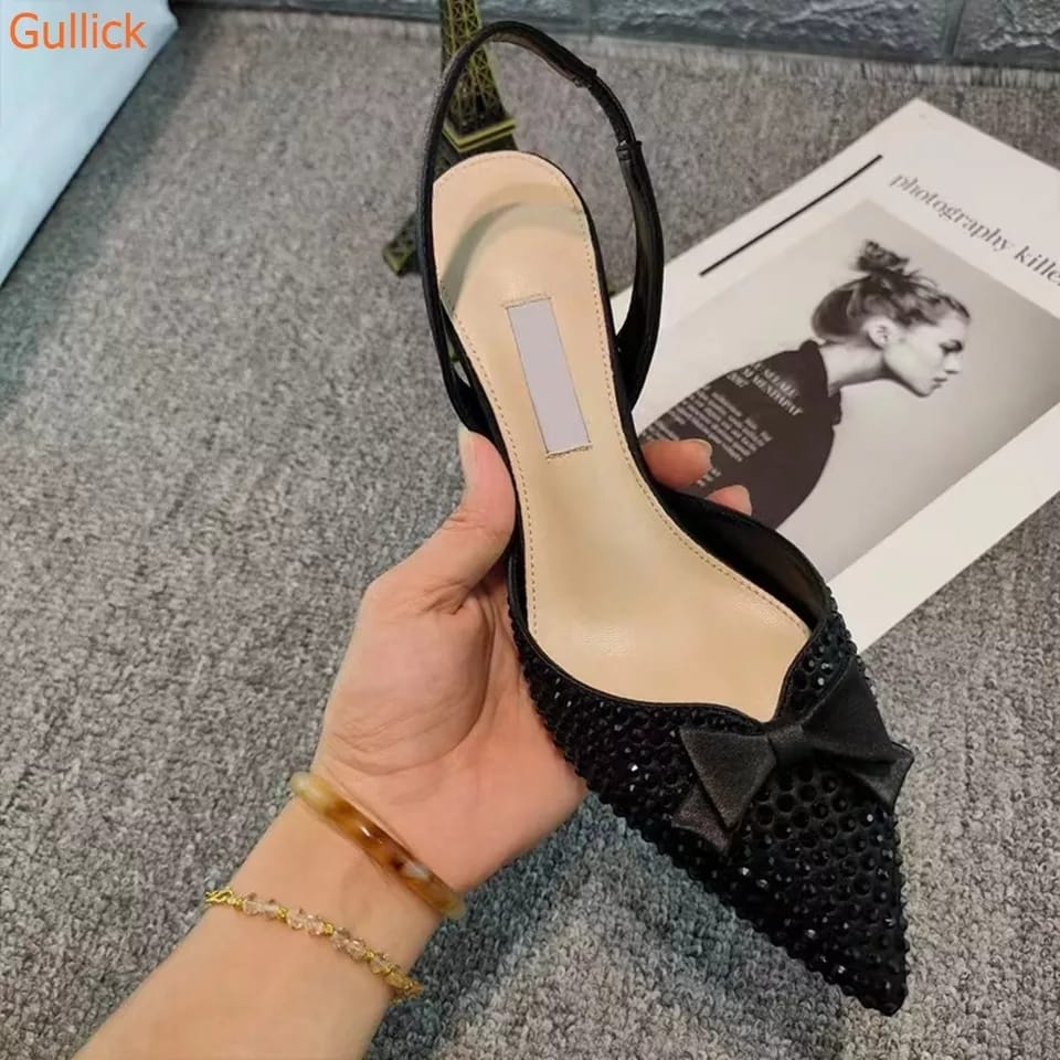 Pointed Toe Bow Glitter Heels - Image 4