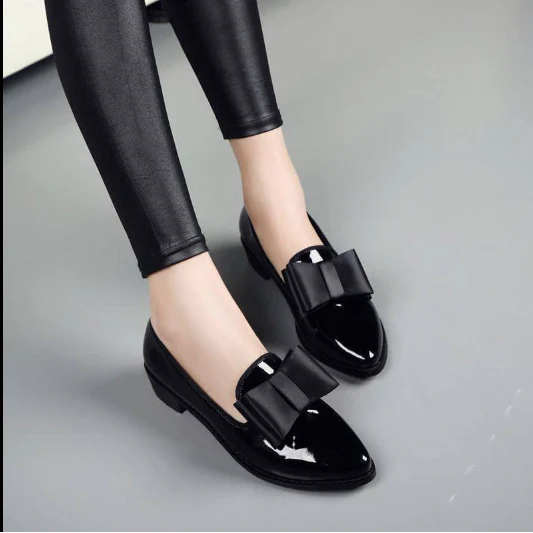 Pointed-toe Bowknot Chunky Loafer Shoes - Image 2