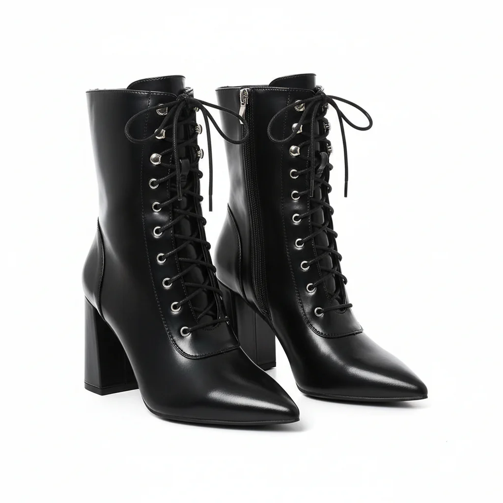 Pointed Toe Lace-Up Boots