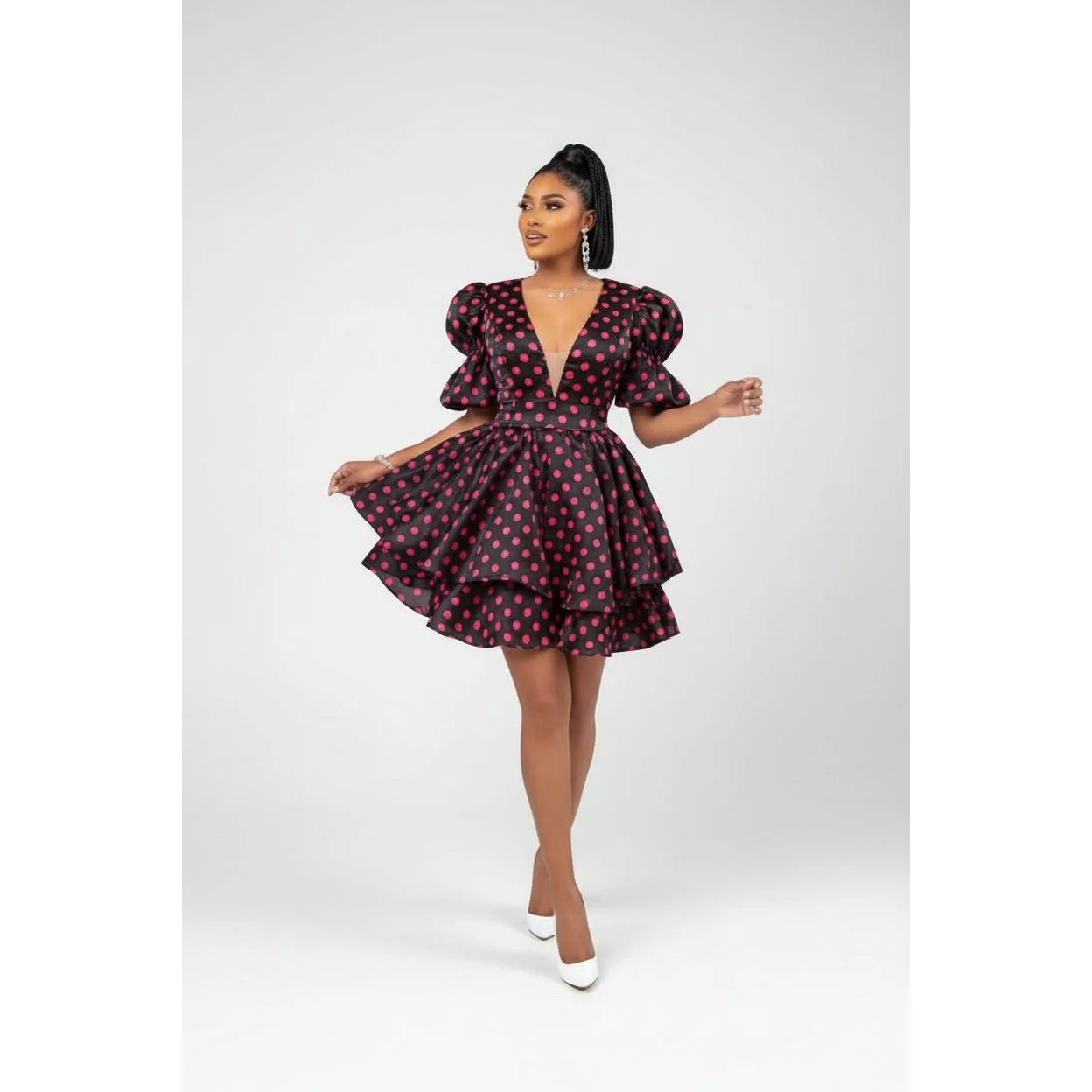 Polka Dot Bubble Mini Dress - Image 4
