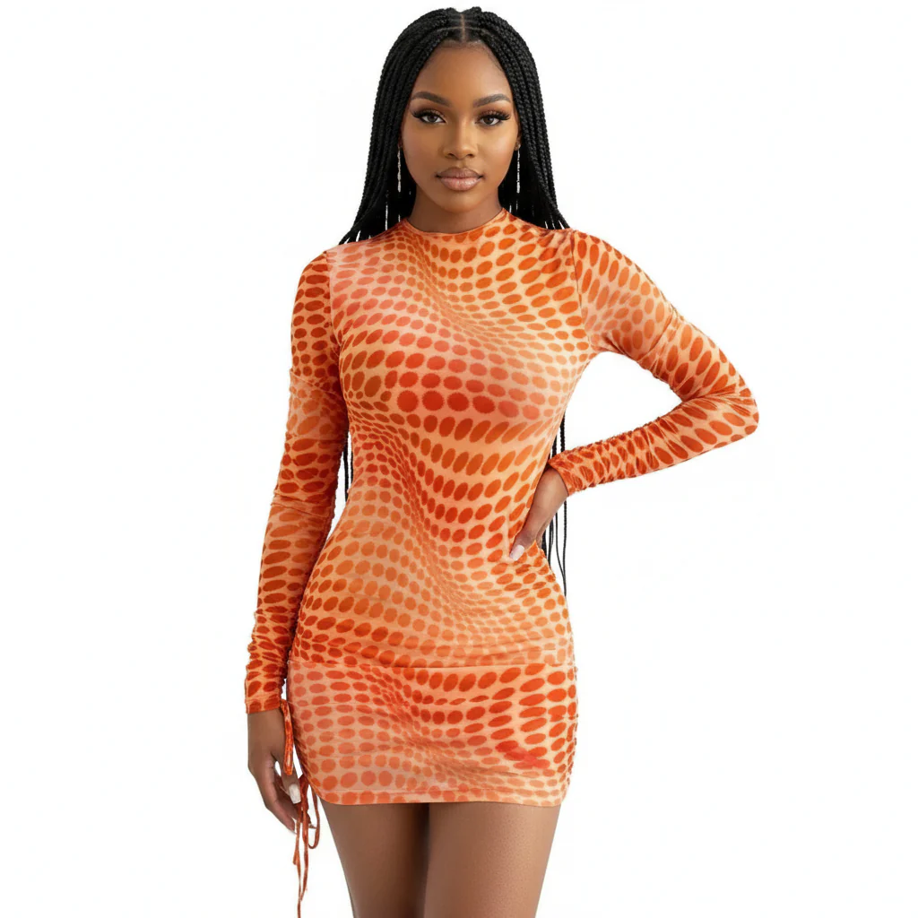 Polka Dot Sexy Long Sleeves O Neck Dress