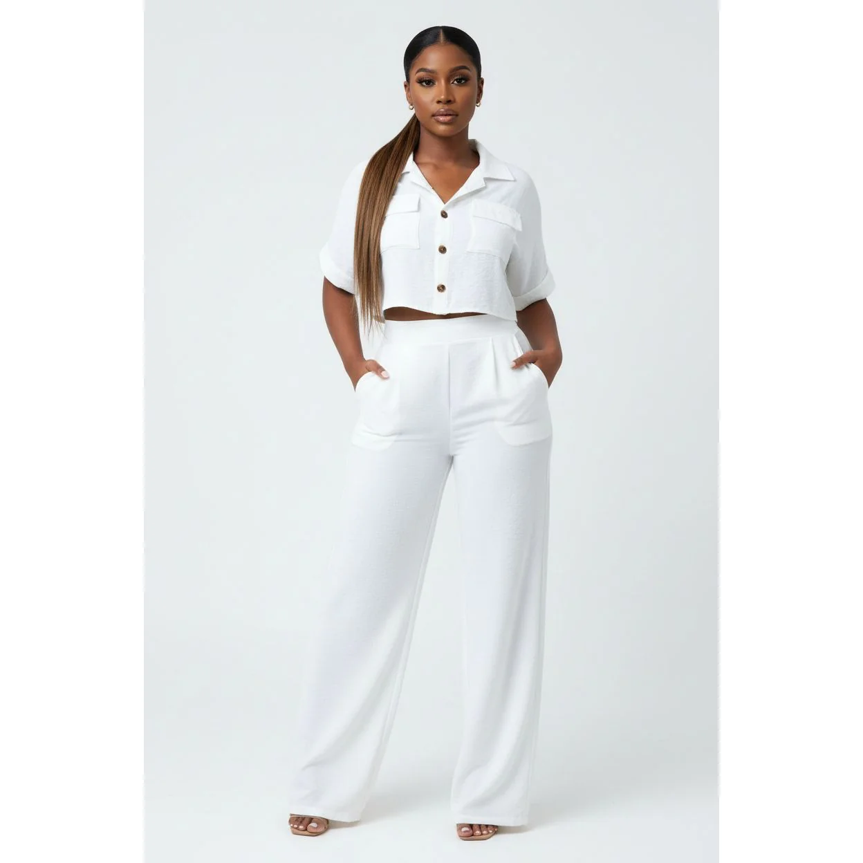 Elegant Short Sleeve button Shirt and Pants Set.