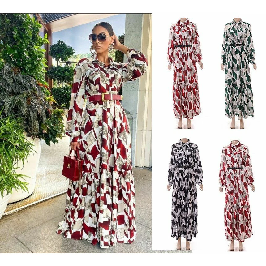 Print Button Detailed Maxi Dress. - Image 2