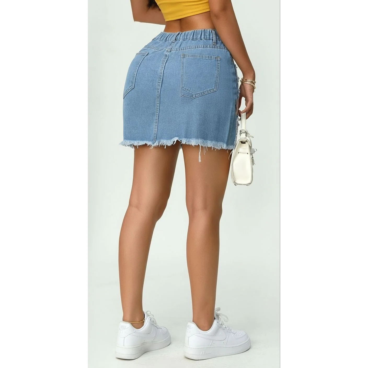 Print Distressed Denim Mini Skirt - Image 2