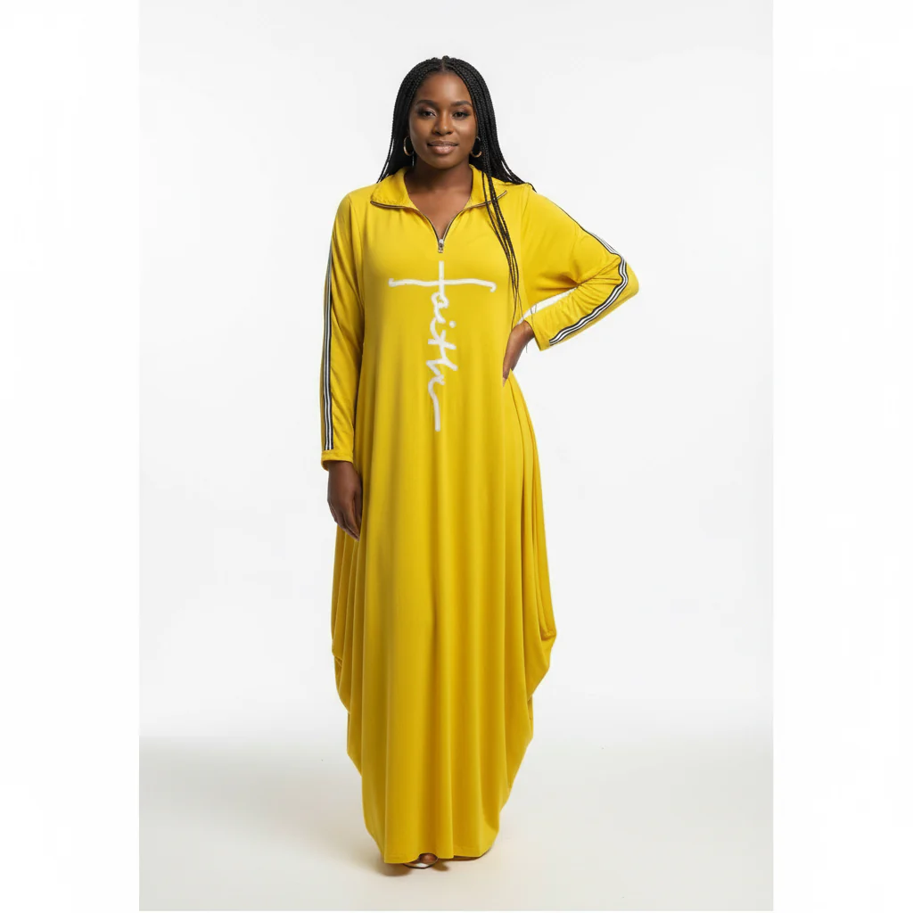 Print Long Sleeve Loose Long Dress - Image 3