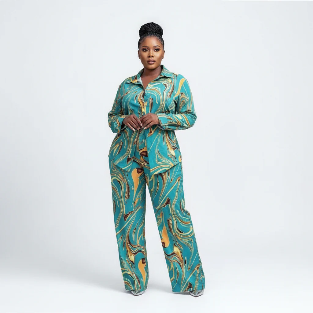 Print long Sleeve Shirt and Palazo Pants Sets