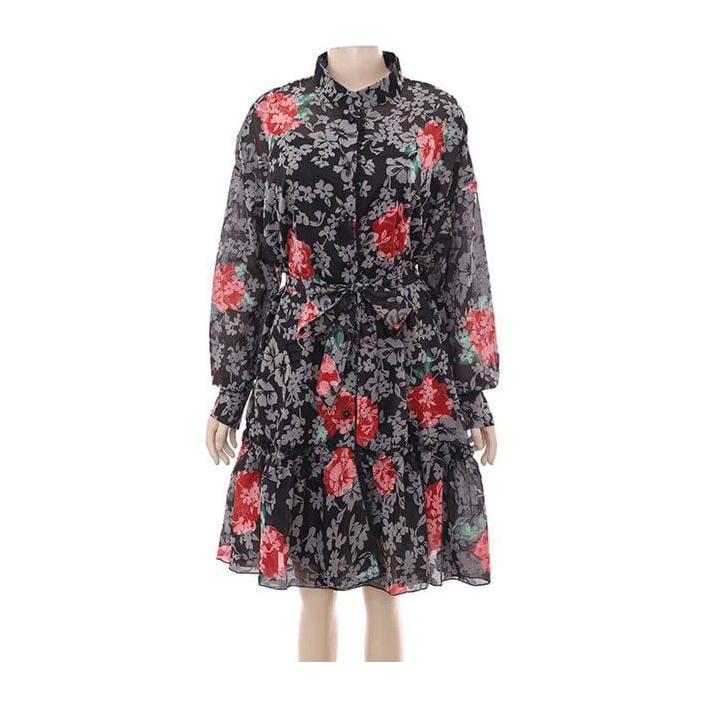 Print Round Neck Long Sleeve Lace Up Mini Dress. - Image 2