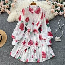 Print Round Neck Long Sleeve Lace Up Mini Dress. - Image 3