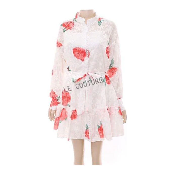 Print Round Neck Long Sleeve Lace Up Mini Dress. - Image 4
