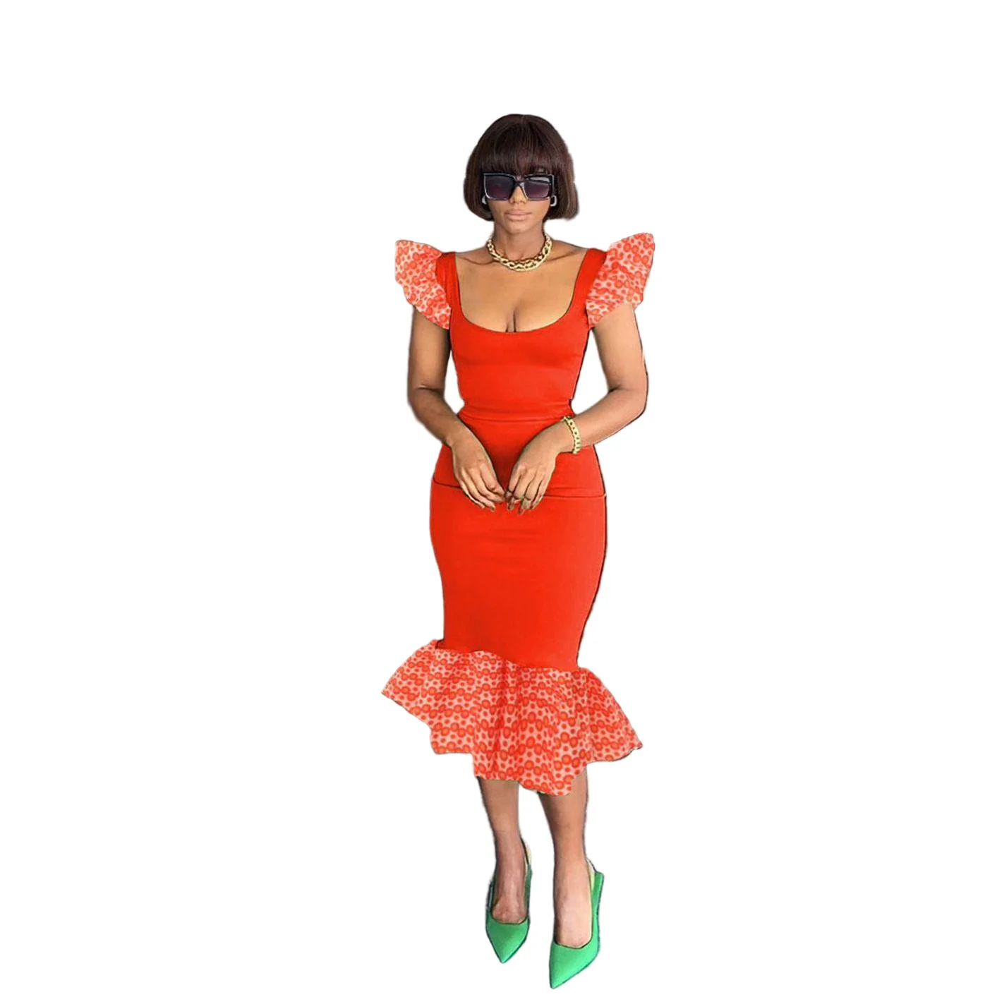 Print Sleeve Wide Neck Bodycon Dress - Image 7