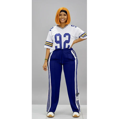 Printed "92" Short Sleeve Top and Long Pants Tracksuit Set - Image 2