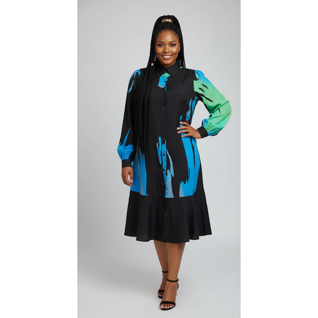 Printed Button Shirt Midi Dress - Image 2