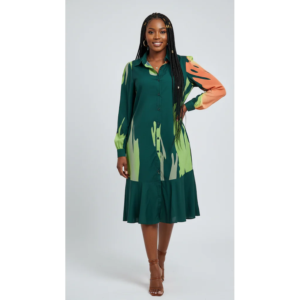 Printed Button Shirt Midi Dress - Image 3