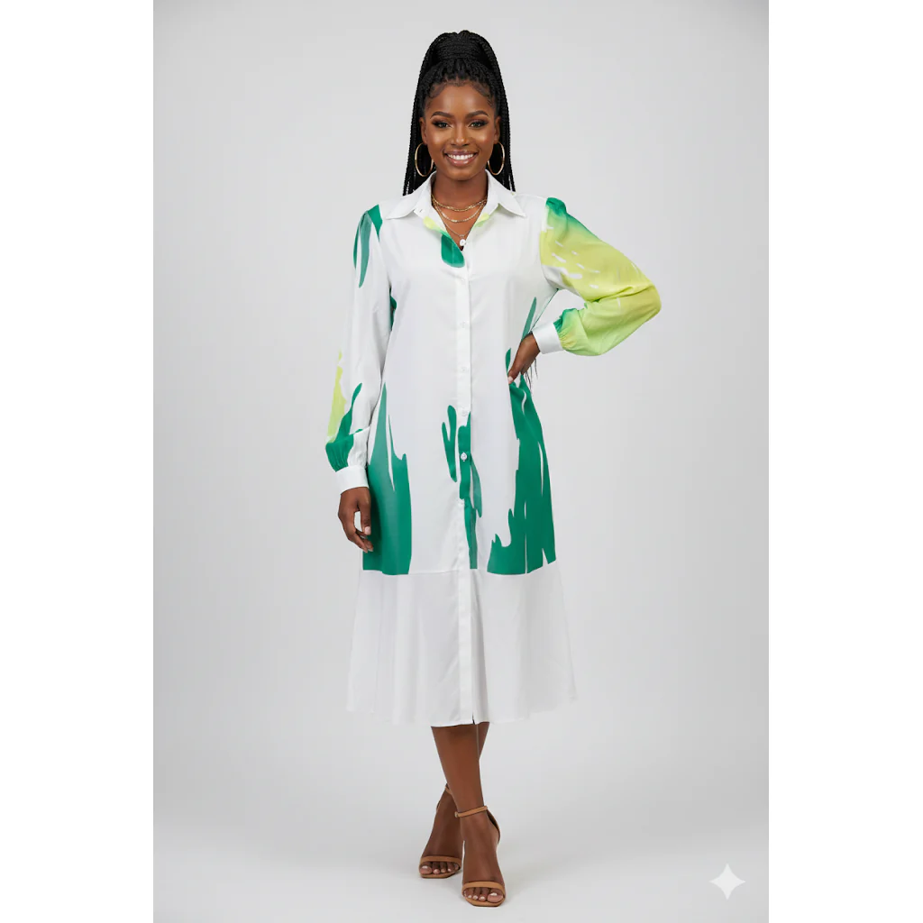 Printed Button Shirt Midi Dress - Image 4