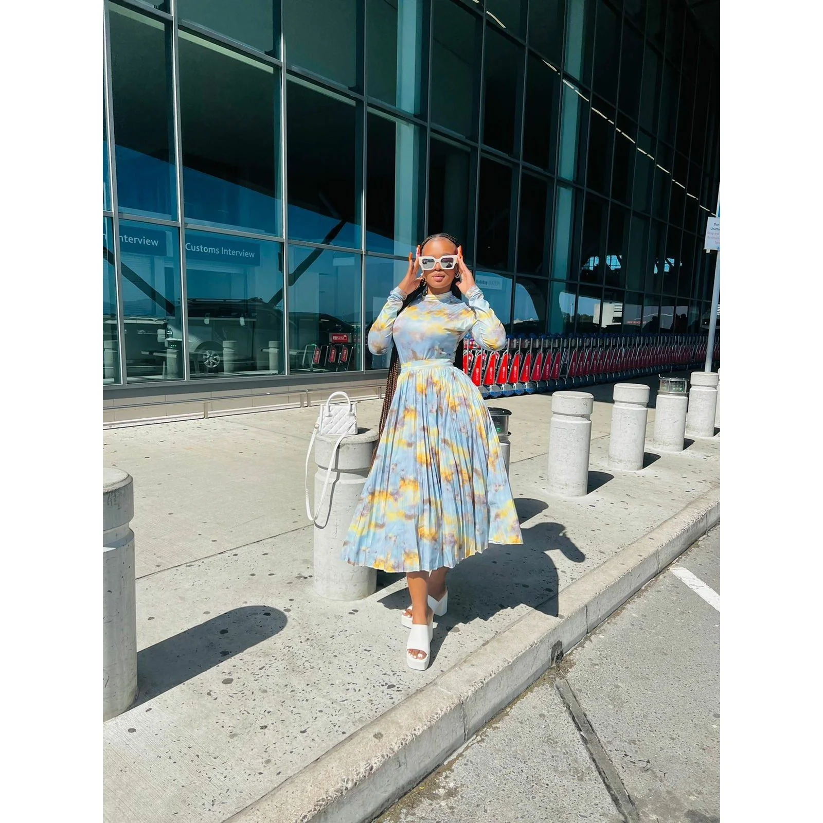 Printed High-Neck Top & Long Skirts Set - Image 2