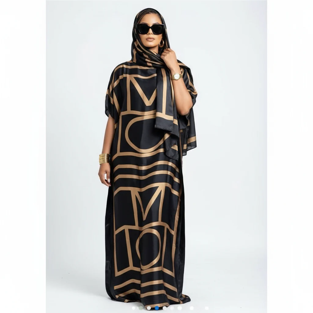Printed kaftan abaya African Silk Maxi Dress.