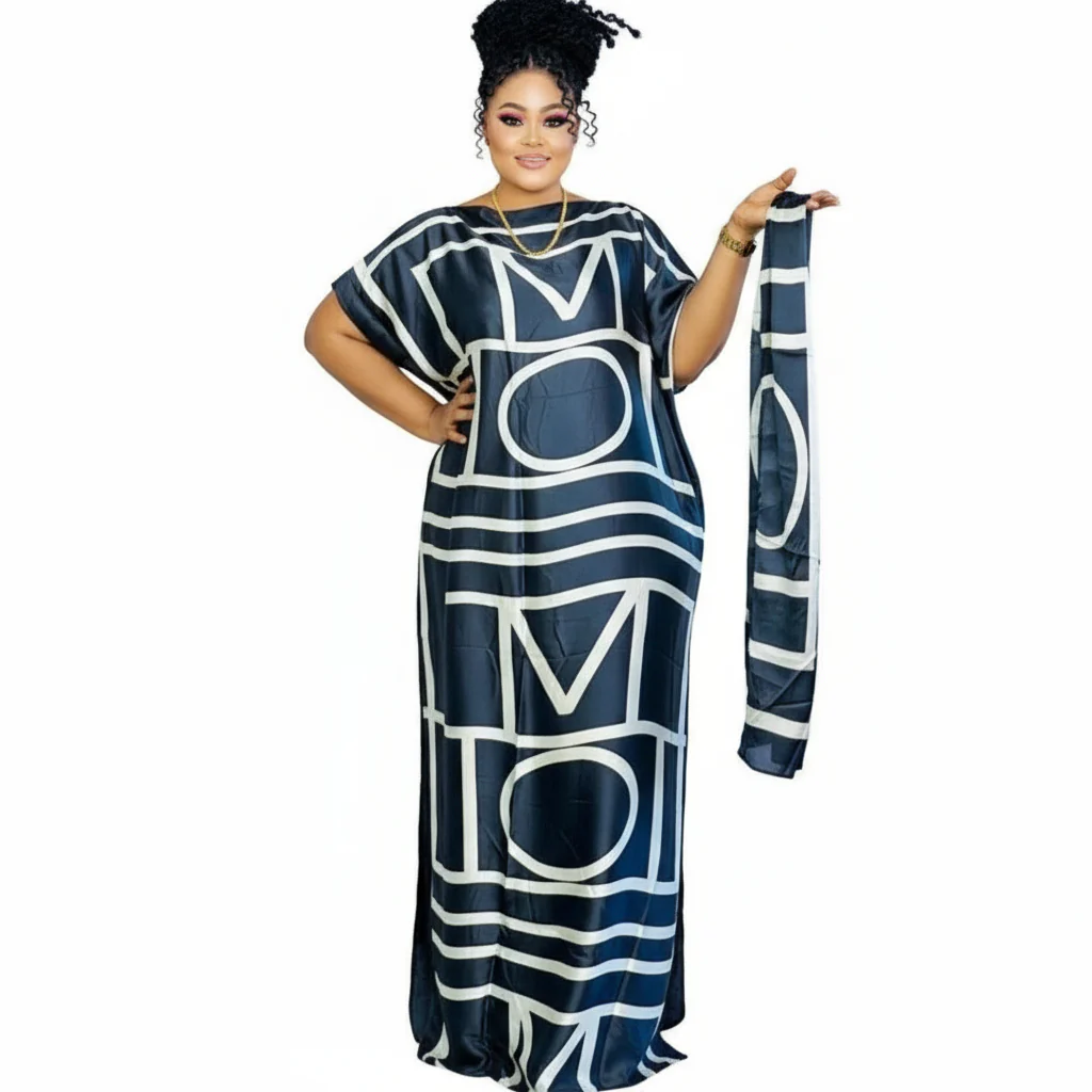 Printed kaftan abaya African Silk Maxi Dress. - Image 2