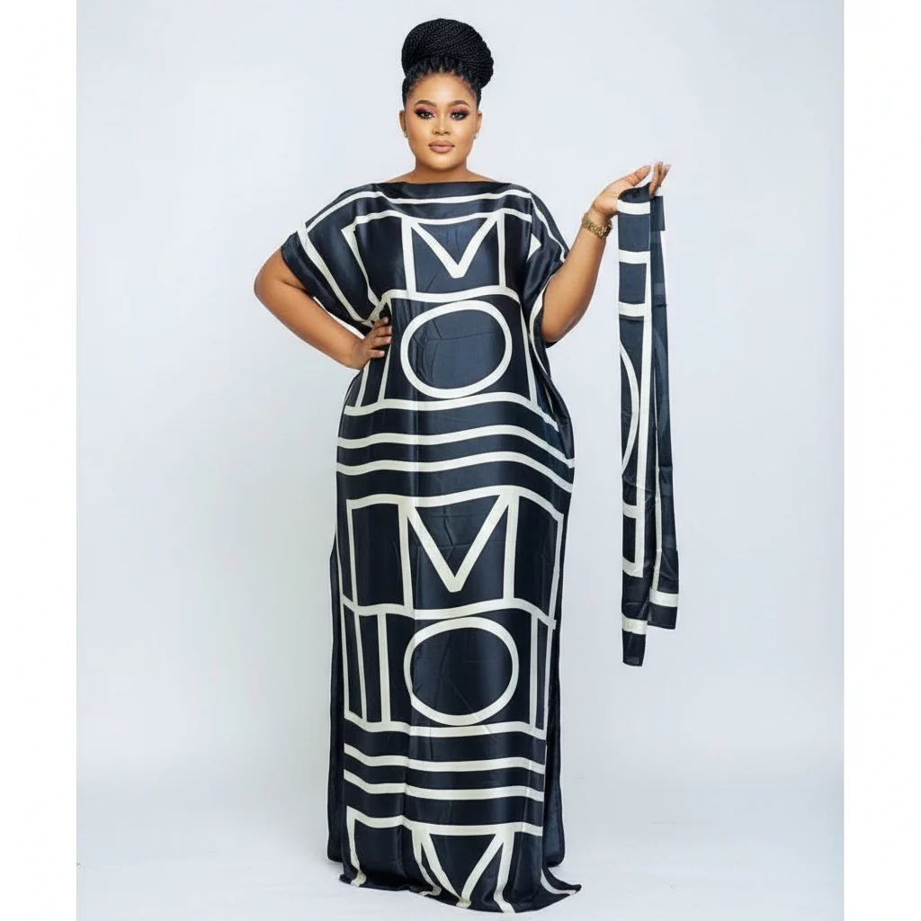 Printed kaftan abaya African Silk Maxi Dress. - Image 3