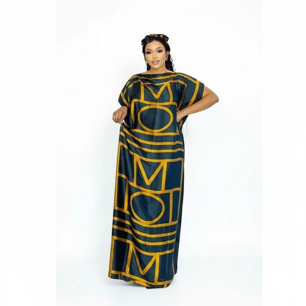 Printed kaftan abaya African Silk Maxi Dress. - Image 5