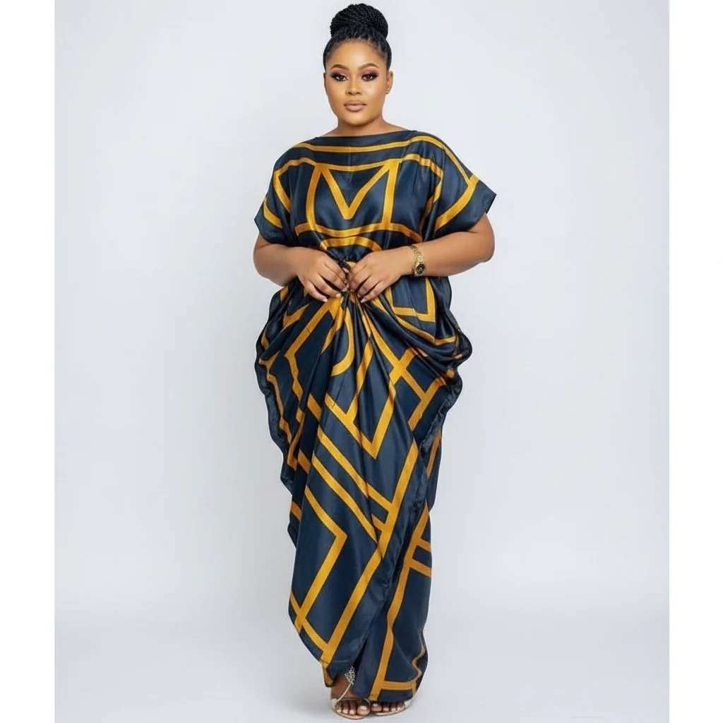 Printed kaftan abaya African Silk Maxi Dress. - Image 6