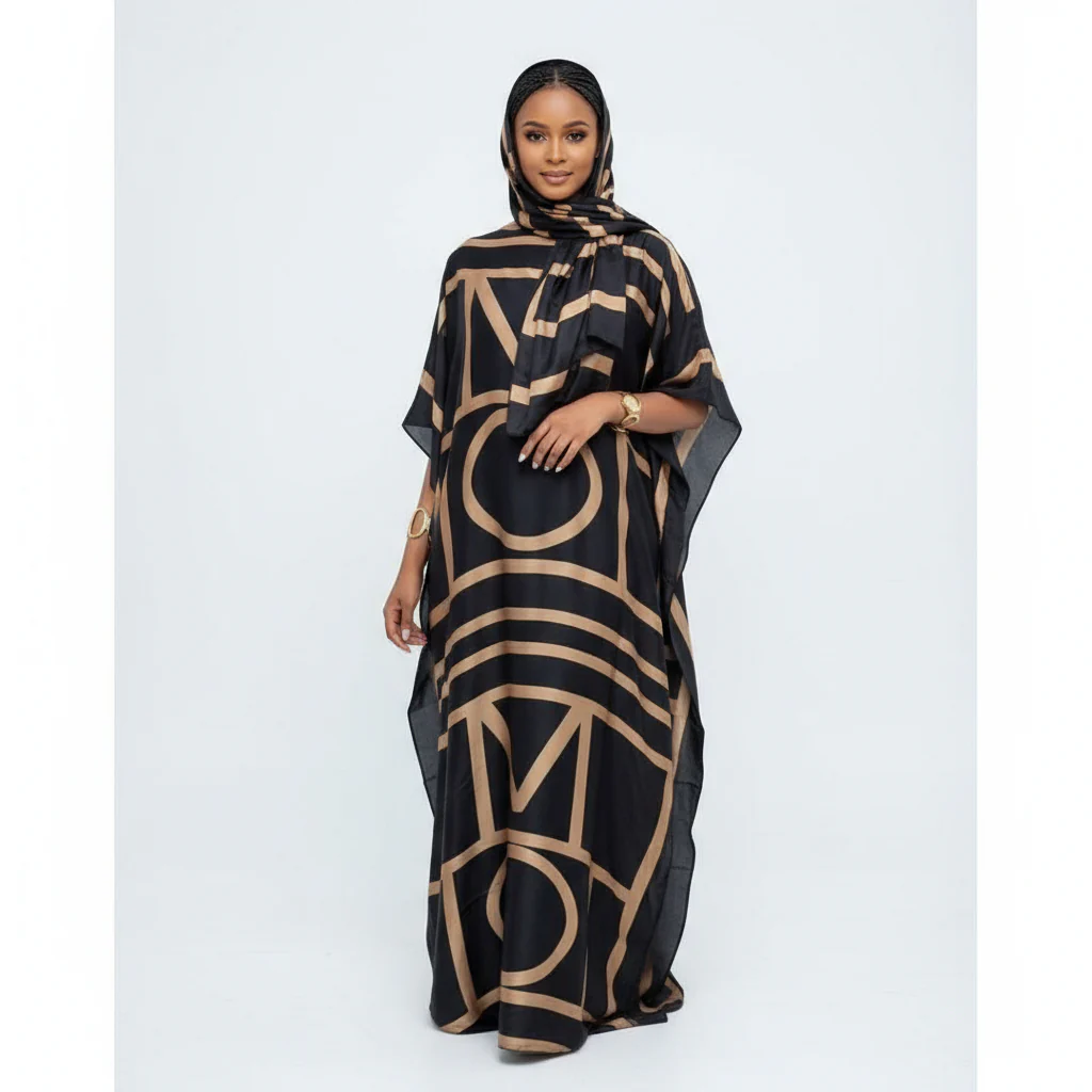 Printed kaftan abaya African Silk Maxi Dress. - Image 2