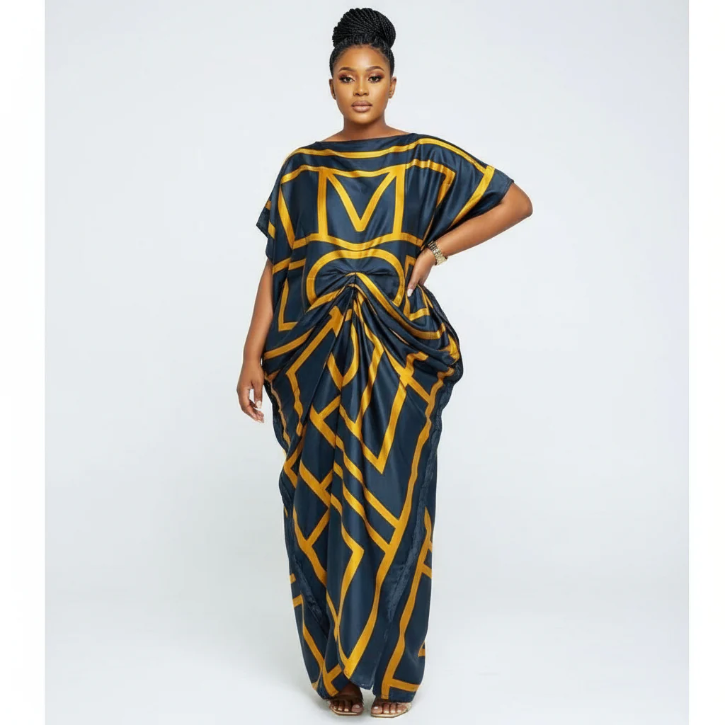Printed kaftan abaya African Silk Maxi Dress. - Image 3