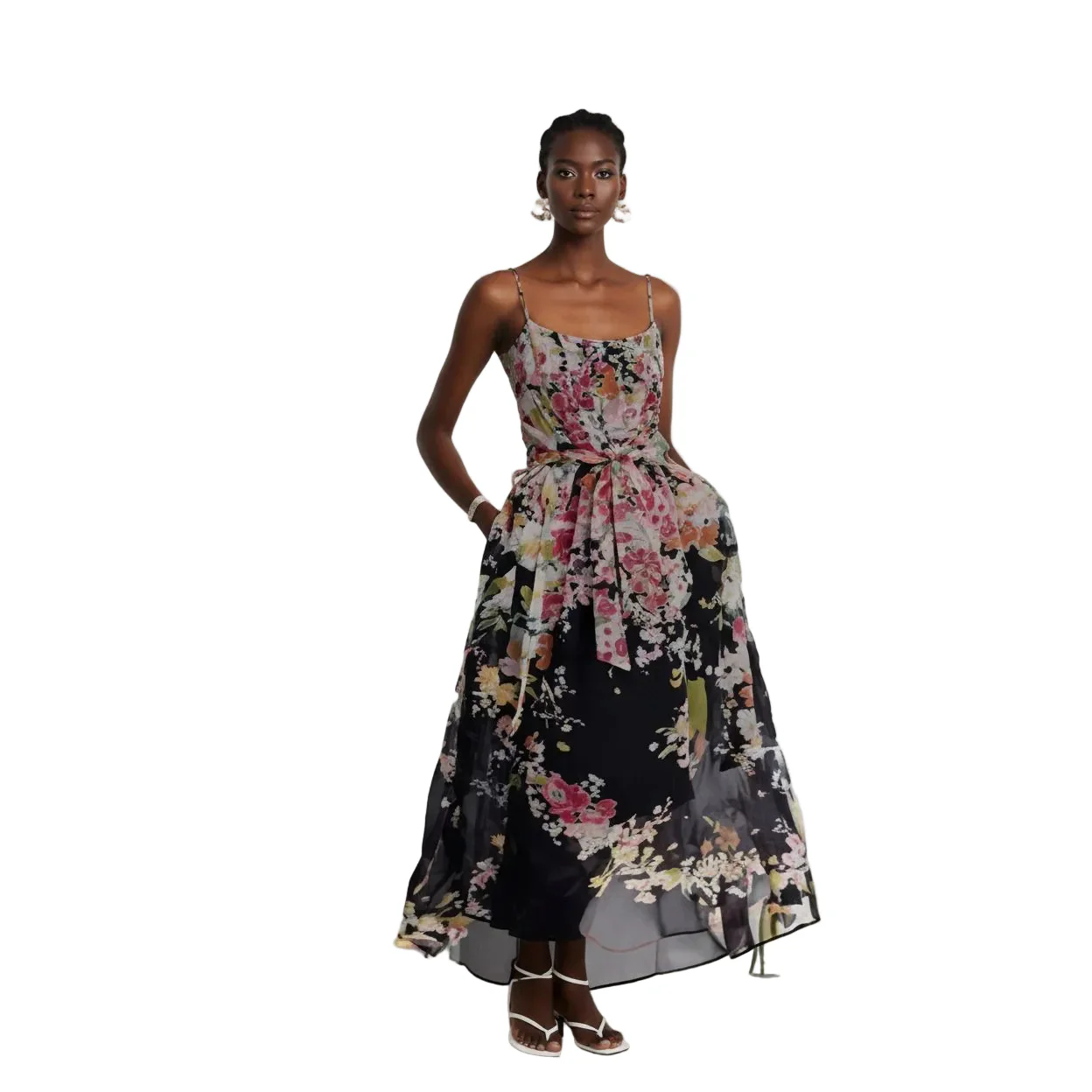 Printed Multi-Color Floral Linen-blend Maxi Dress. - Image 2