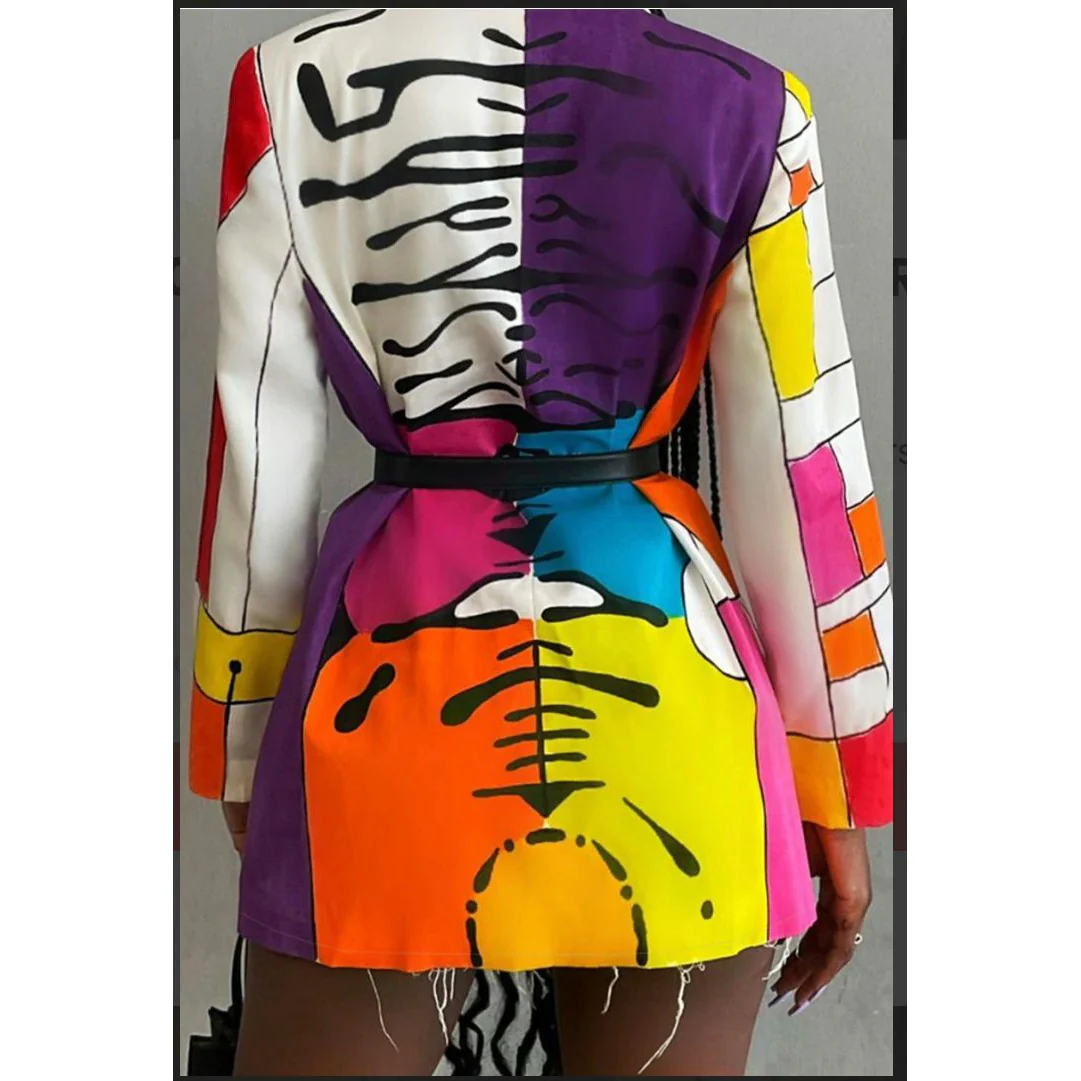 Printed Turn-down Collar Long Blazer - Image 2