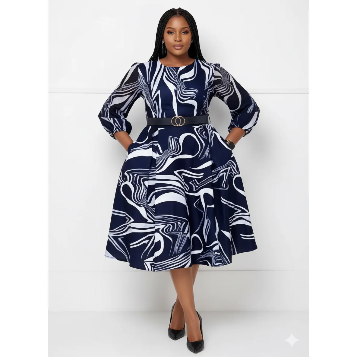 Printed Vintage Style Fashion Midi Dress - Image 2