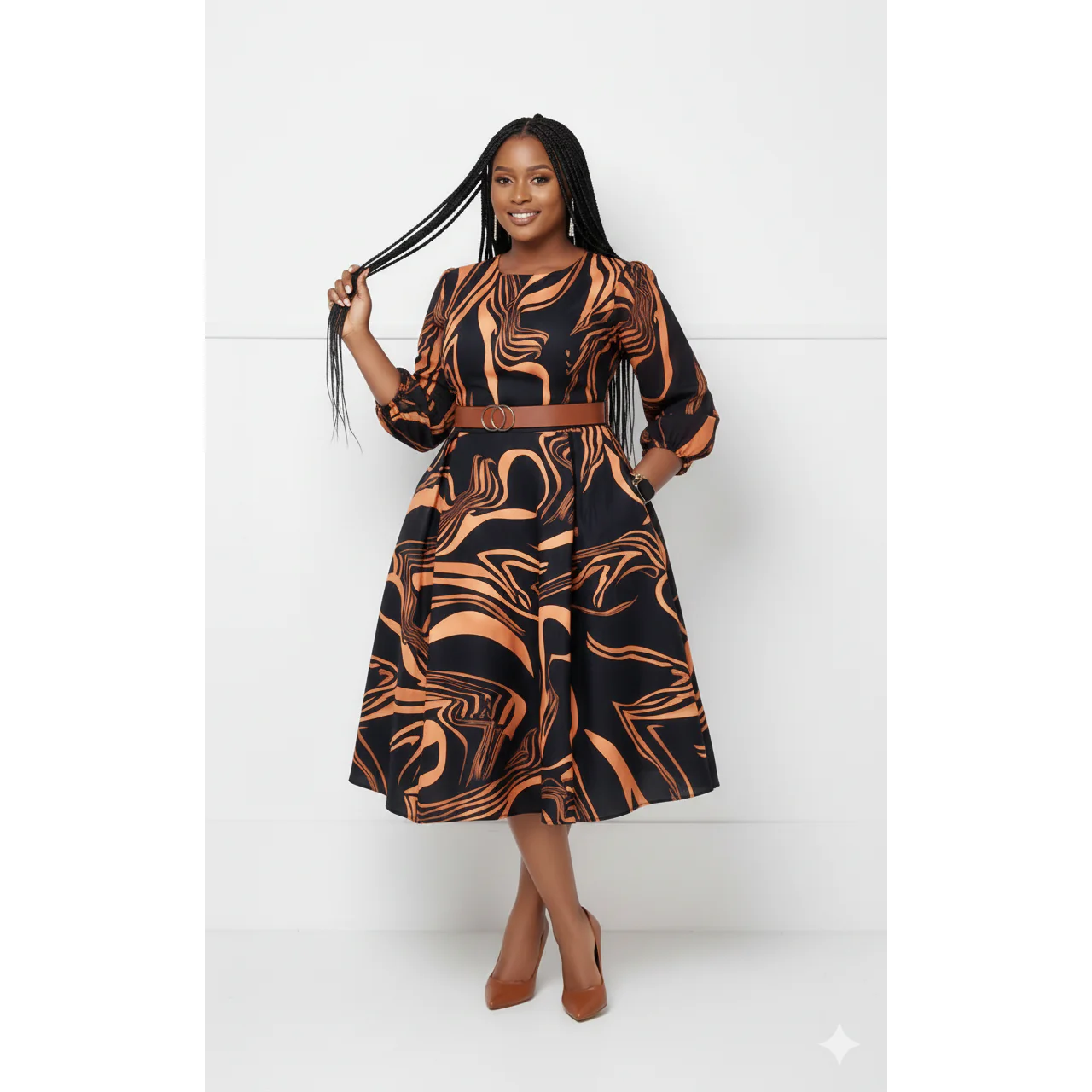 Printed Vintage Style Fashion Midi Dress - Image 3