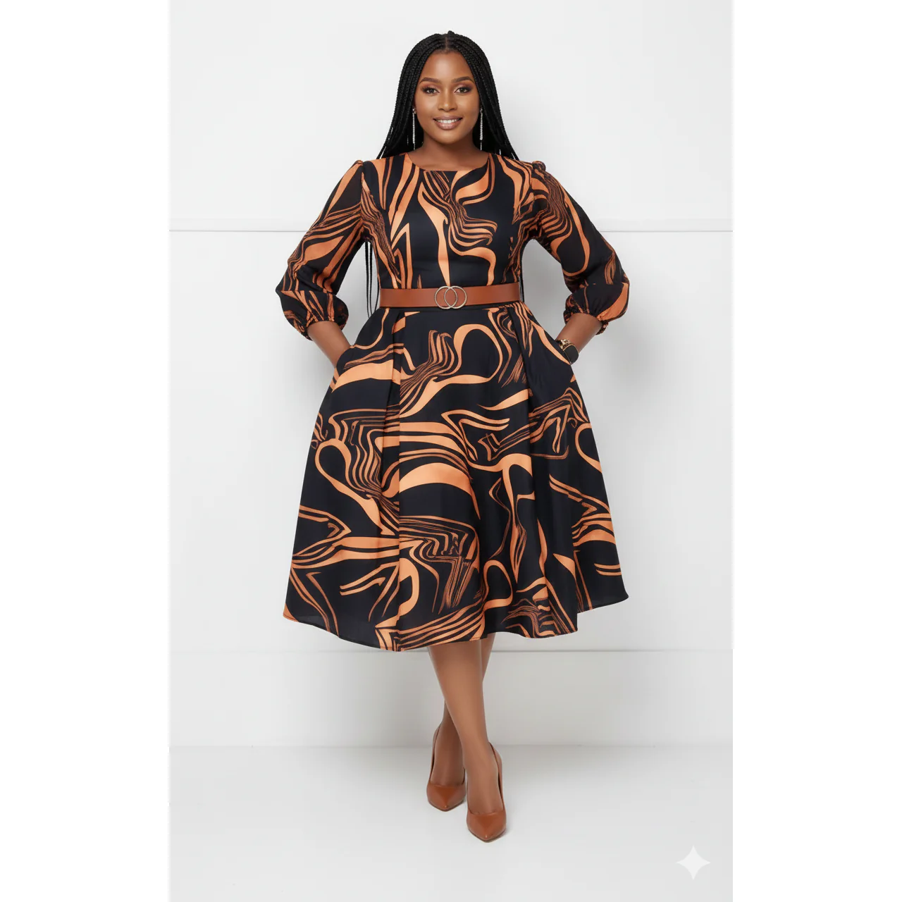 Printed Vintage Style Fashion Midi Dress - Image 4