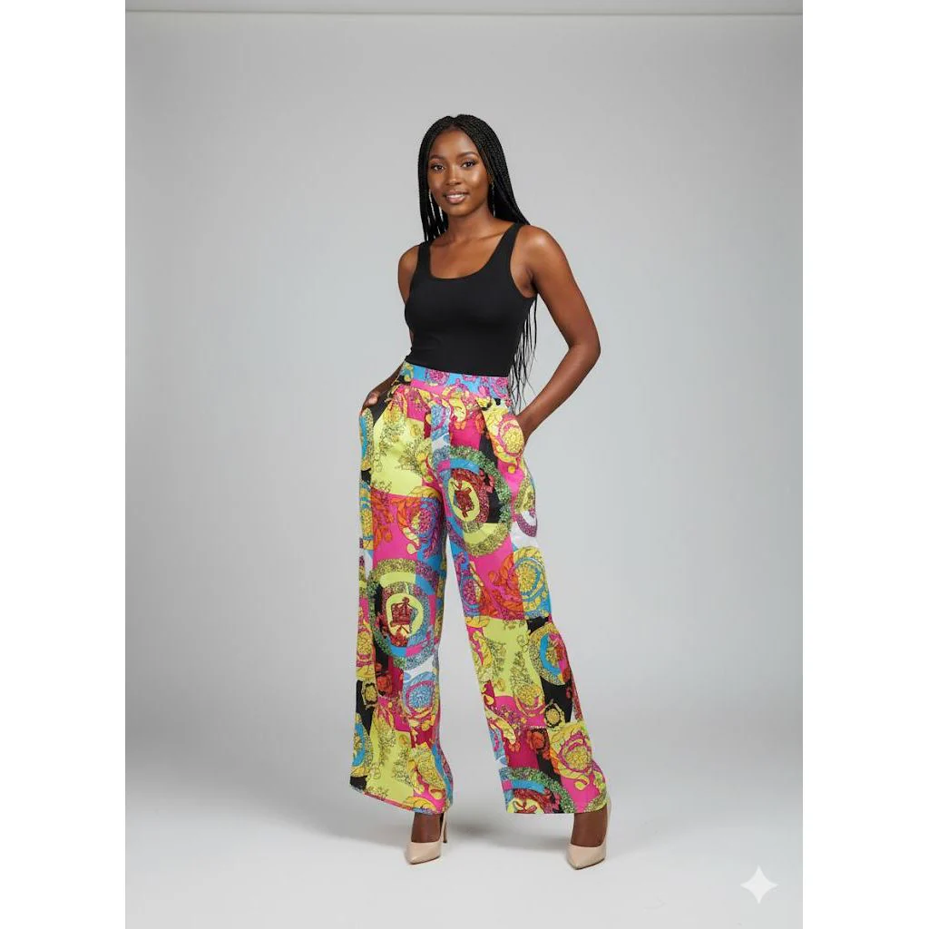 Printed Wide Leg Elasticated Trousers